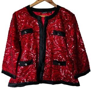 Michael Simon NWT Blazer‎ Jacket Red Black Sequin Bling Fully Lined Size XL